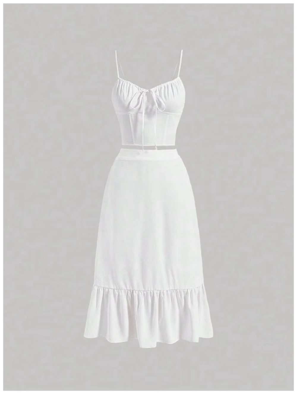 White Ruffle-Hem Maxi Skirt Two-Piece Set